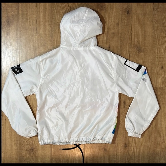 Retro 90's POLAROID Windbreaker White Rainbow Zip Up Jacket Unisex Adult Small - Picture 2 of 8